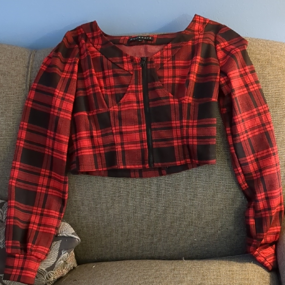 Punk Rave Red Plaid Cropped Top